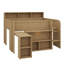 Lit mezzanine double en bois équipé de nombreuses tablettes de rangement, d'un bureau et d'un éclairage à DEL-1073505943