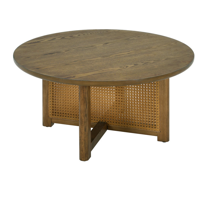 Table basse 32 po en rotin, table basse ronde en bois tissé de rotin