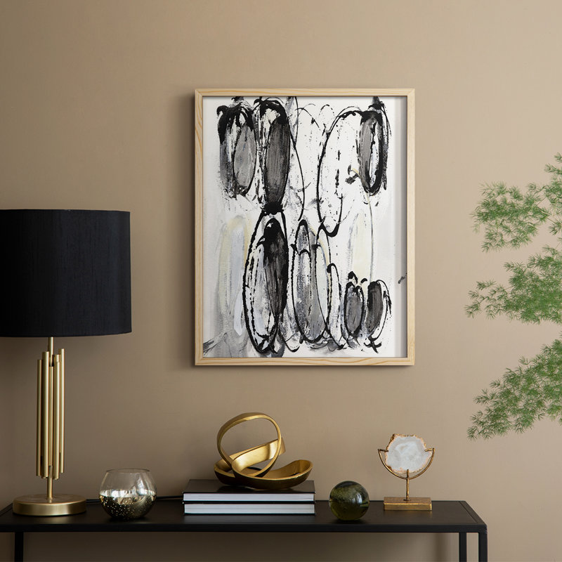 Gray Scribbles II, reproduction encadrée - bois massif, H 15 po x l 12 po