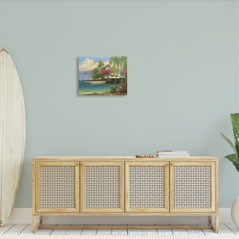 «Holiday Waterfront Tropical Pier», estampe numérique par Martin Figlinski, H 16 po x l 20 po x P 1,5 po, Toile tendue