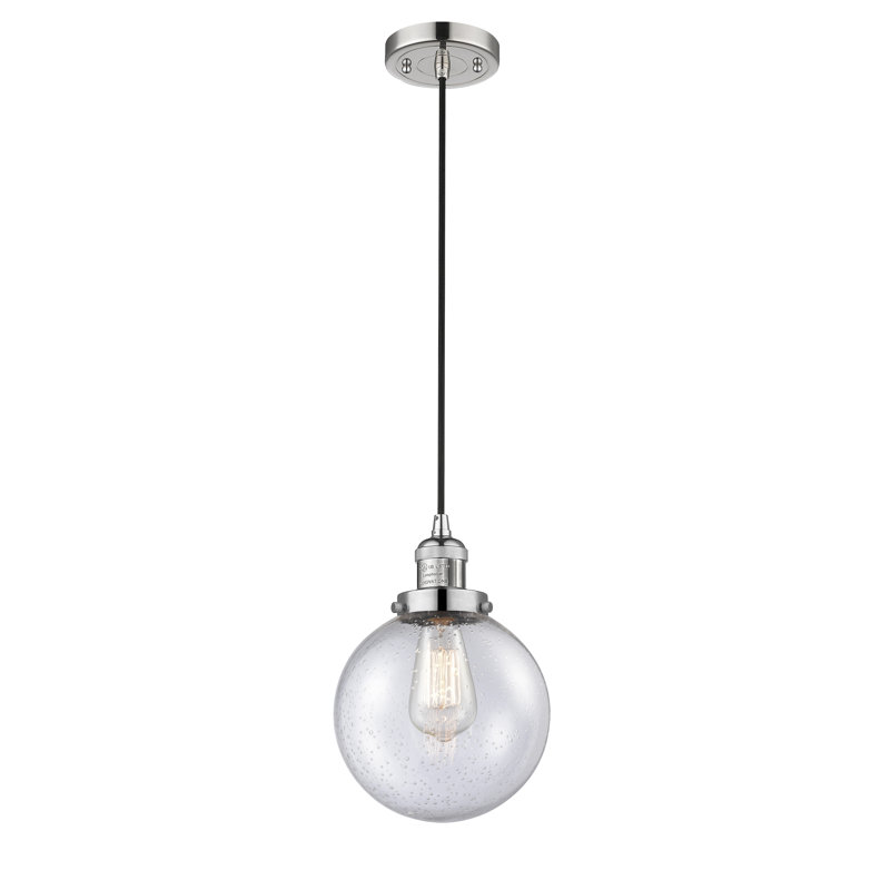 Luminaire suspendu sphère 1 lumière Clementina, Nickel poli, Ampoule non incluse, Grainé