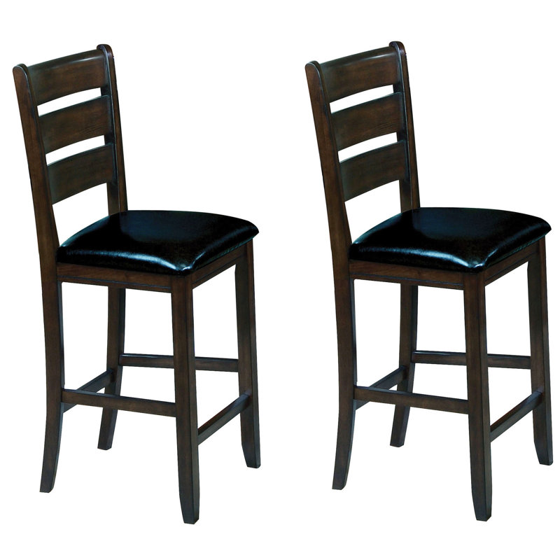 Counter Height Chairs   Of 2 , Finish & Black Faux Leather, Comfortable Foam Seat, Traditional Back Design, And Framework, Teepee 2 Chairs, Leather Upholstery, Cushioned Timeless Back, Stable Body,