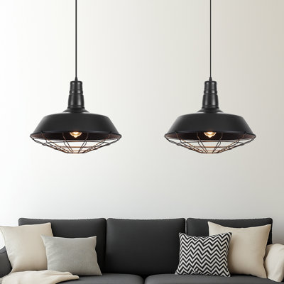  2-Light Black Farmhouse Pendant Light 18.1 Inch Industrial Pendant Light with Wire Cage for Kitchen Barn Dining Room