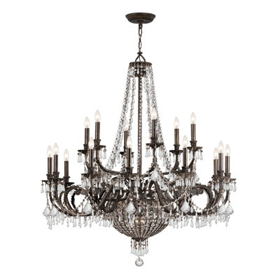 Lustre à 23 lumières de style bougie avec détails en cristal Suniga