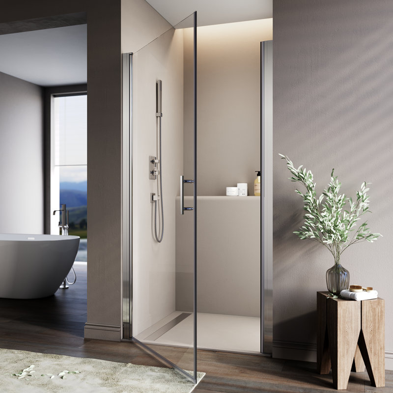 Porte de douche pivotante sans cadre avec verre trempé transparent de 24,5 à 26 po x H 72 po, Chrome