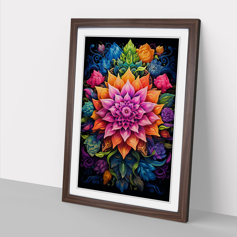Mandala Tachisme - Single Picture Frame Print on Wood, 46cm H x 34cm W x 2cm D, Walnut