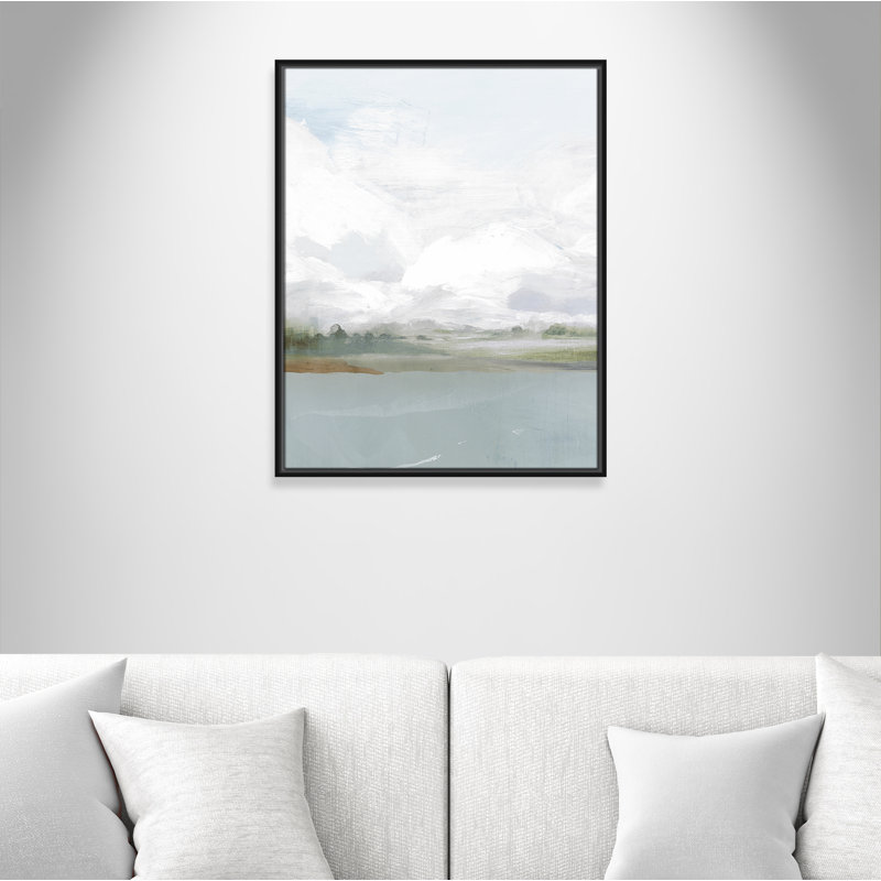All Shore Watercolor Canvas Painting Print with Wood Floater Frame , 29.5" H x 23.5" W, Black