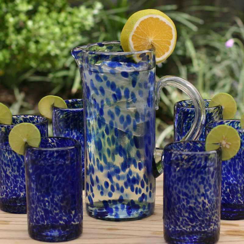 Pichet 33 onces en verre soufflé à la main mexique tall Faiza