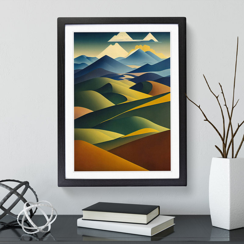 XV1022-362X Abstract Mountain Landscapes No.5 - Print, White, 66cm H x 48cm W, Black Framed