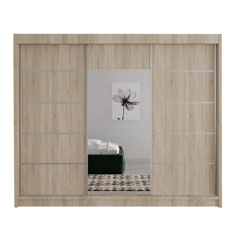 Dalyla 3 Door Sliding Wardrobe, Natural/Grey
