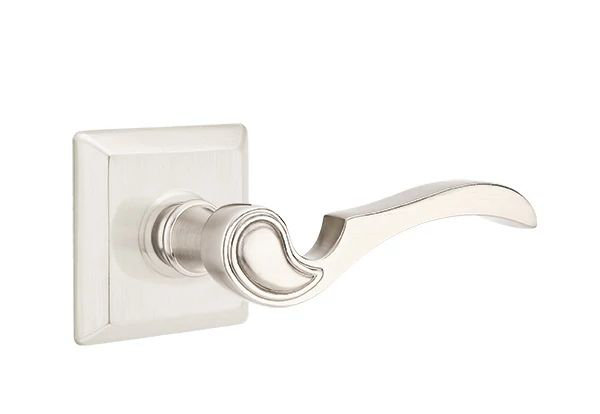 Mortaise intérieure Emtek avec rosette Quincy et levier Coventry, Gauche, Nickel satiné