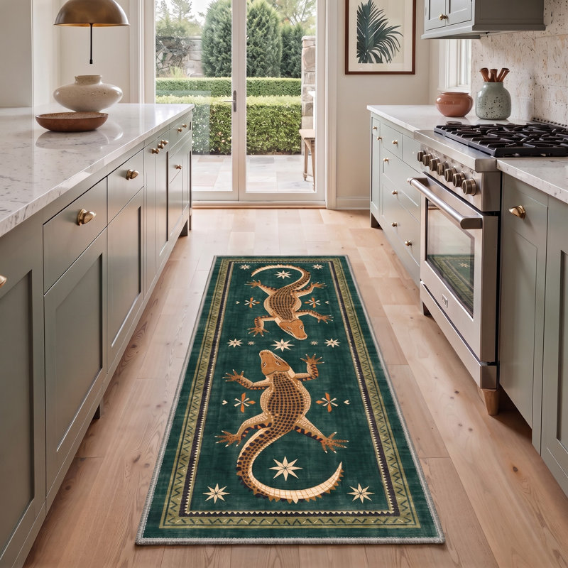 Tapis de couloir bleu sarcelle / orange lavable à la machine avec envers antidérapant, Tapis de couloir 2 pi 6 po x 8 pi