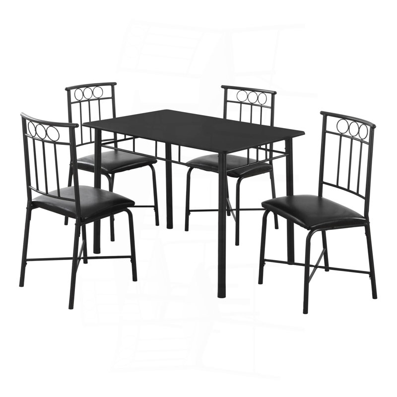 Ensemble de table de salle à manger, ensemble de 5 pièces, petit, 40 po rectangulaire, cuisine, métal noir, aspect cuir noir, contemporain, moderne