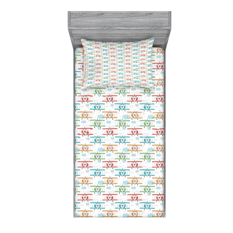 Airplane Microfiber Sheet Set, Twin Sheet Set with Fitted Sheet
