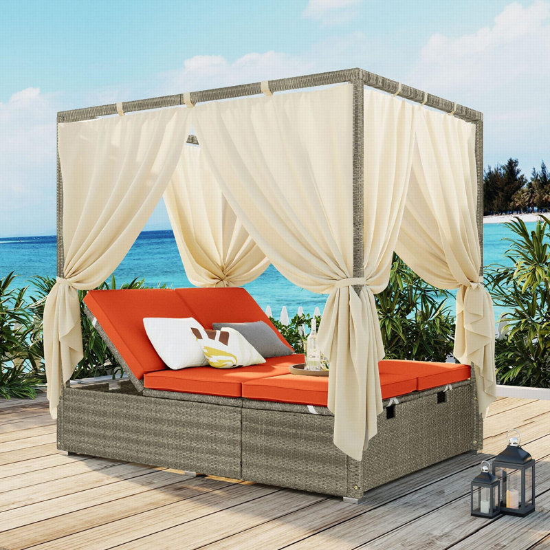 Enigma Wicker Outdoor Patio Sunbed Daybed With Cushions, Orange