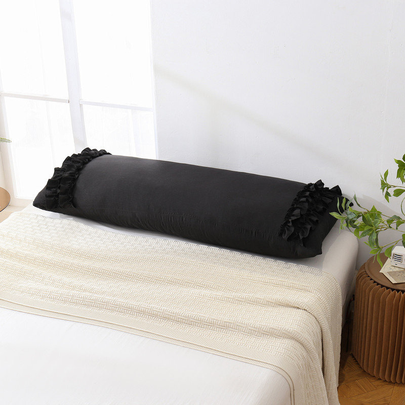 Black Body Pillow Case, Chic Ruffle Pillow Sham, 20x54 inches, French Country Vintage Ruffled Pillowcase 1 Pack, Soft Washed Microfiber