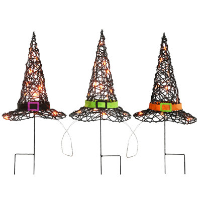23" Pre-Lit Black Witch's Hat Garden Stakes