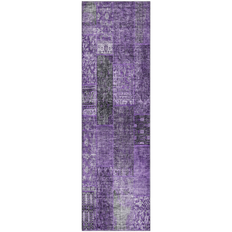 Tapis aubergine de qualité supérieure lavable à la machine Prisco, Tapis de couloir 2 pi 3 po x 7 pi 6 po
