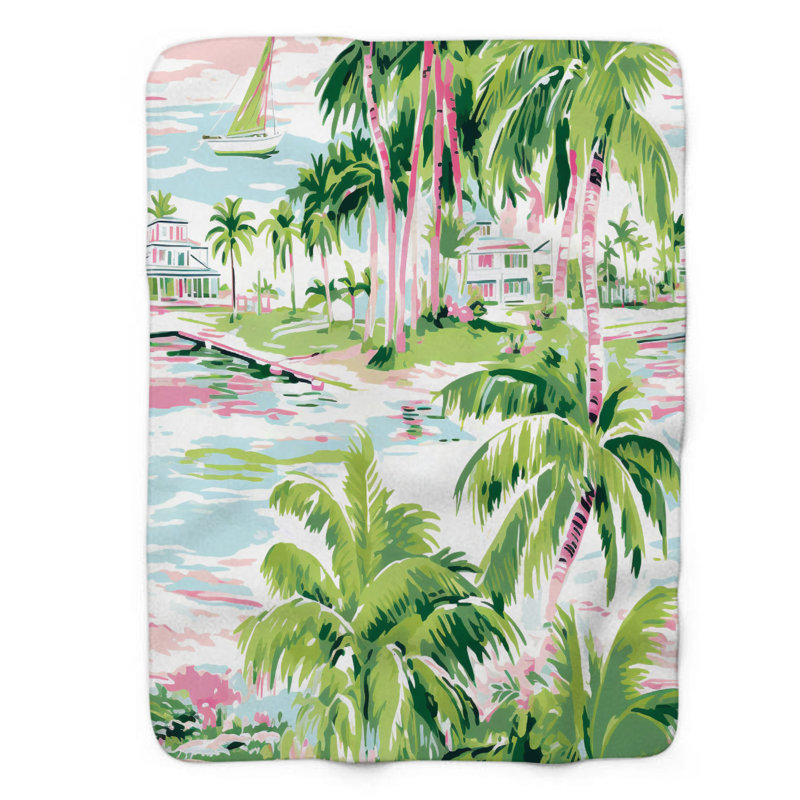 Motif de balise maritime - 1 pièce Sherpa Premium, L 50 po x L 60 po, Feuille rose-vert