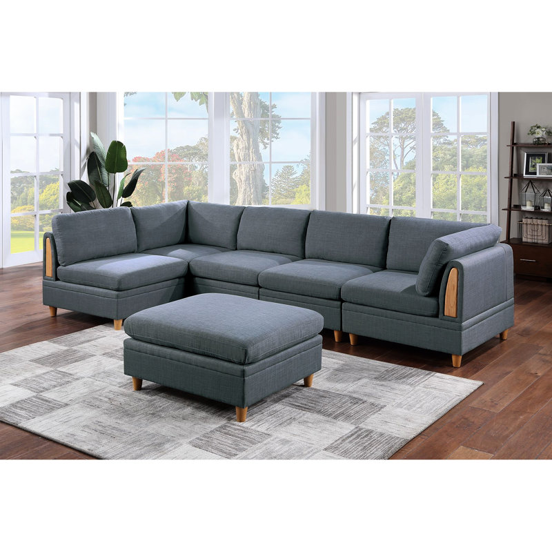 Canapé modulaire 6 pièces: tissu d'acier pour le salon, 2 fauteuils en coin, 3 fauteuils sans accoudoirs, 1 pièce moderne pour la maison: en tissu, canapés d'angle,