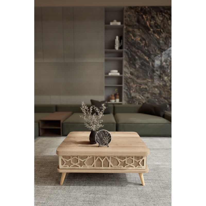 Table basse moderne avec dimensions ajustables, 35,4 po x 15,0 po x 23,6 po | Conception ouverte: 47,2 po x 27,6 po x 27,6 po | Panneau de particules 100% mélamine et pieds robustes en plastique | Élégant et fonctionnel pour la décoration de salon