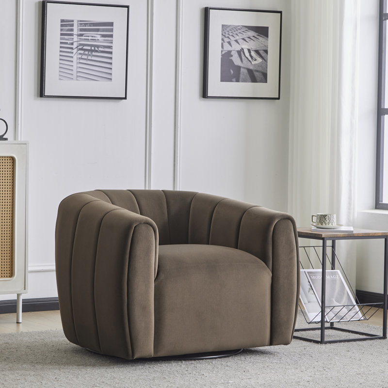 Fauteuil demi-tonneau pivotant rembourré Maravilla, Velours brun foncé