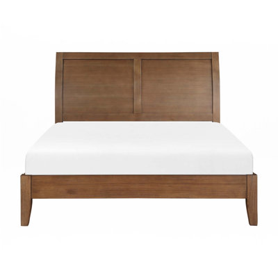 Transitional Queen Platform Bed with Sleigh Headboard - Light Brown, Rubberwood Veneer, No Box Spring Needed