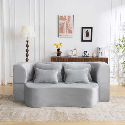 Grand canapé moderne grand format avec 4 coussins, canapé futon en tissu moelleux, matelas pliant en mousse haute densité pour le salon, les invités, la chambre à coucher, aucun assemblage requis