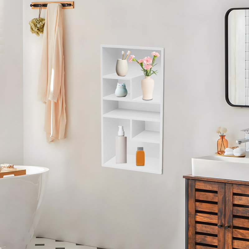 Stainless Steel Bathroom Wall Niche Recessed Storage Cabinet, White