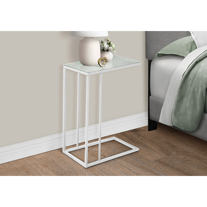 Maisonneuve Accent Table, C-shaped, End, Side, Snack, Living Room, Bedroom, Metal, Tempered Glass, White