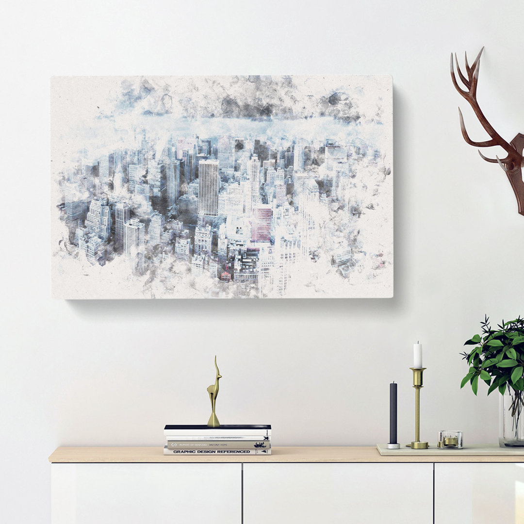 Moody New York City Skyline Watercolour - Wrapped Canvas