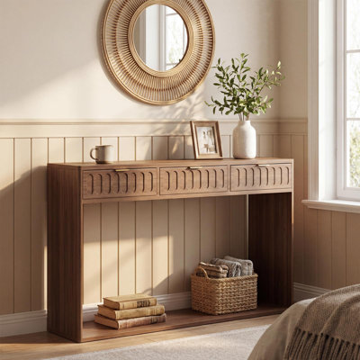 Farmhouse 51" Entryway Table with Drawer, Rustic Narrow Console Table for Living Room, Wood Frame Sofa Table for Hallway, Foyer, Behind Couch, Easy Assembly