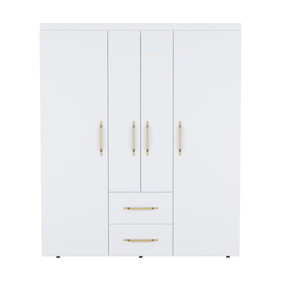Garde-robe, armoire de luxe avec plusieurs options de rangement et détails métalliques, blanc