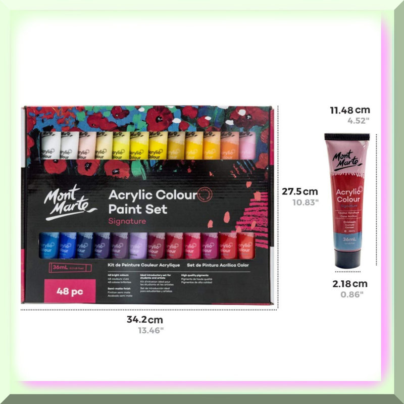 48 Semi-Matte Acrylic Paints Set 36ml Tubes