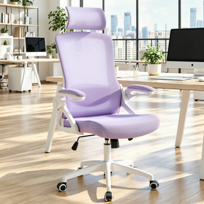 Chaise de bureau ergonomique, supportant jusqu'à 180 kg, avec soutien lombaire réglable, assise en maille respirante et coussin épais, idéale pour un bureau à domicile confortable (lavande).