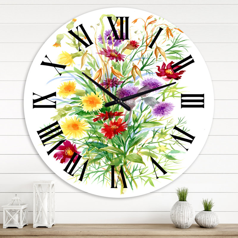 Fleurs sauvages colorées dans la nature - Horloge murale de ferme, Extra Small