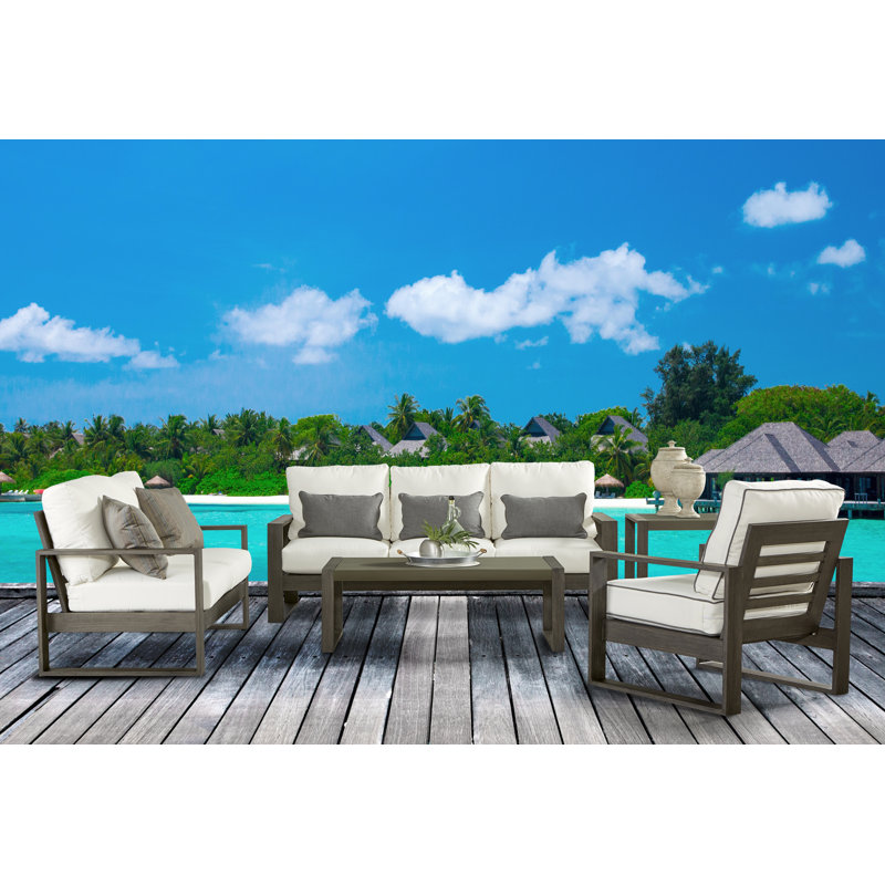 Chaise de patio avec coussins Toyea, Argent coulé Sunbrella®