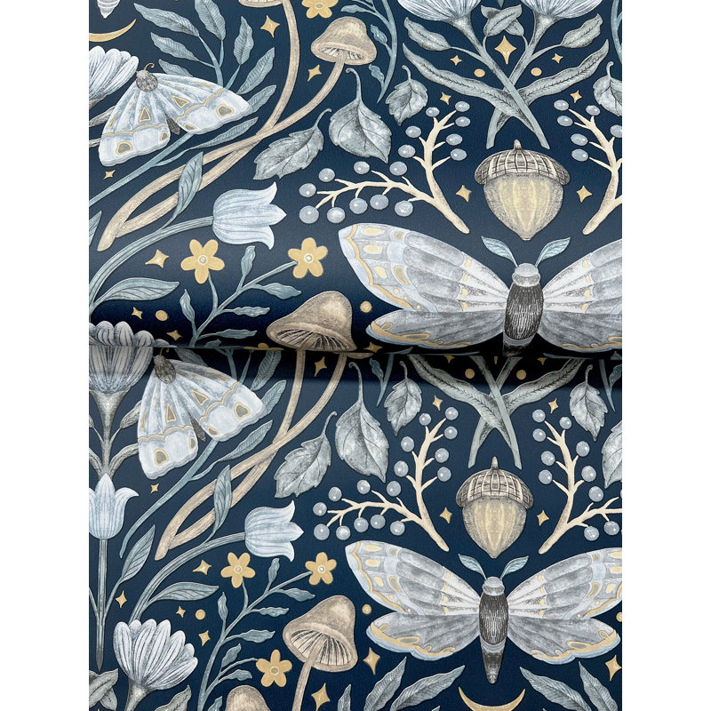 Mystic Moth Navy Forest Magic Wallpaper, Navy