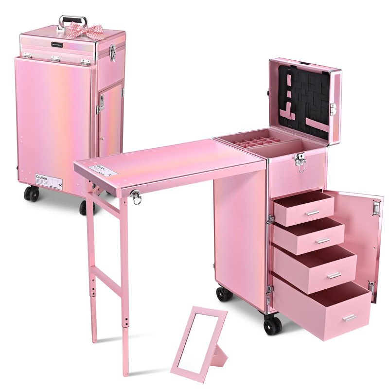 Organisateur de maquillage en polyuréthane (PU), Rose