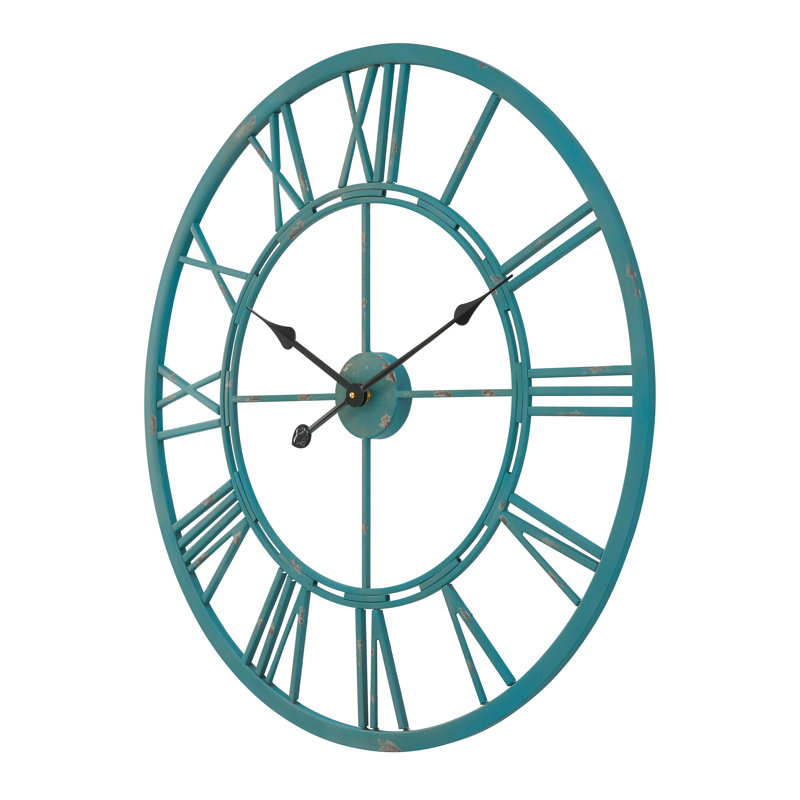 Très grande horloge murale romaine ronde, 27 diamètre, Vert mer
