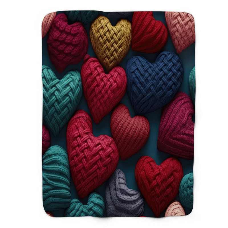 Jeté Cuddly Yarn Hearts - 1 pièce Sherpa, 50 po x 60 po