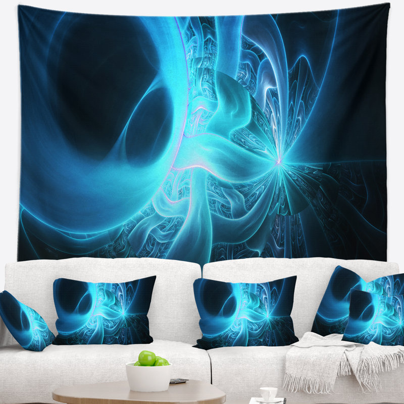 Abstrait brillant bleu vif sur tapisserie noire, H 68 po x l 80 po