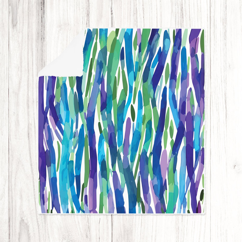 Throw Blanket, 68" W x 80" L, Striped/Abstract, Blue/Purple/Green