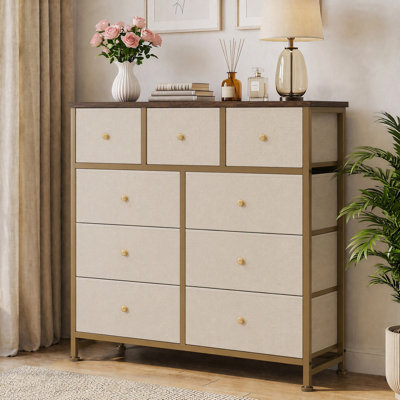 Charvi 39.37'' W 9-Drawer Fabric Dresser with Wood Top, Storage Chest