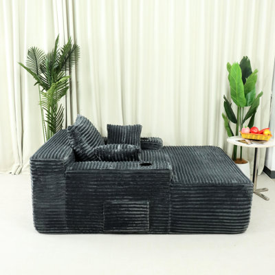 Méridienne convertible en peluche avec accoudoirs larges et coussins décoratifs, canapé-lit douillet et désossé, pour le salon, la chambre à coucher, aucun assemblage requis, gris