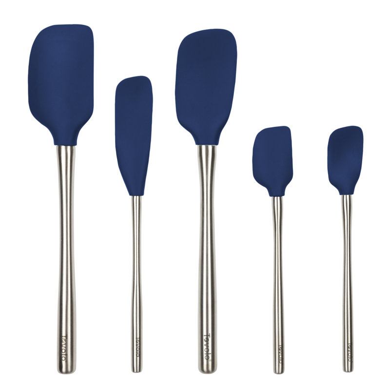 Flex-Core Stainless Steel Handled Spatula 5 Piece Set for Meal, Deep Indigo