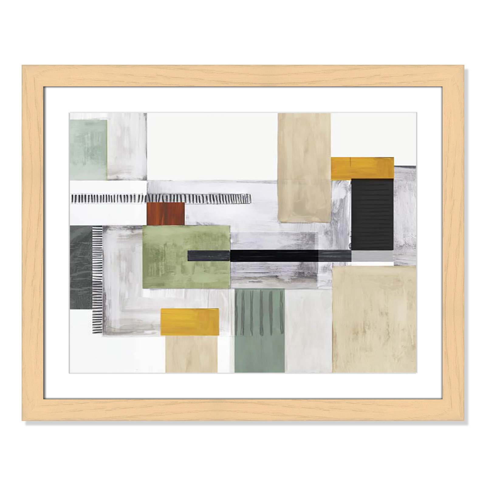 Playful Blocks Print by Tom Reeves, 25" H x 31" W x 1.25" D, Natural Cube Picture Framed, White