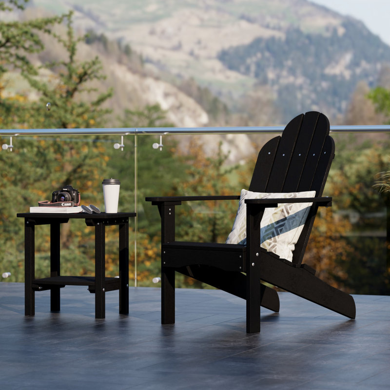 Classic 3-Piece Adirondack Set with Side Table, Black