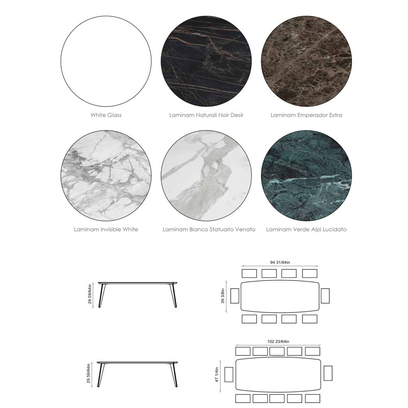 MODENA Metal Base Dining Table, 47" W x 102" L