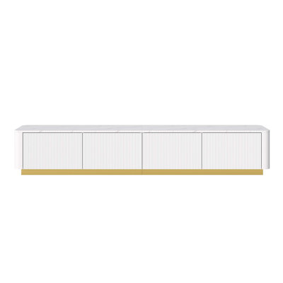 Luxury Fluted TV Stand for TVs Up to 85", Faux Marble Tabletop Media Console with 4 Drawers, Curved Profile Design, Modern Entertainment Center with Base for Living Room